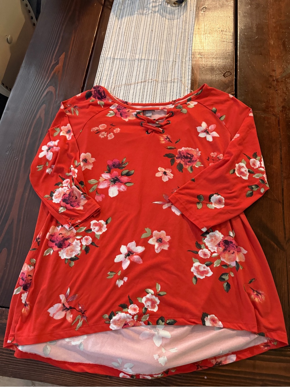Falls Creek Red Floral Lace-Up Tunic